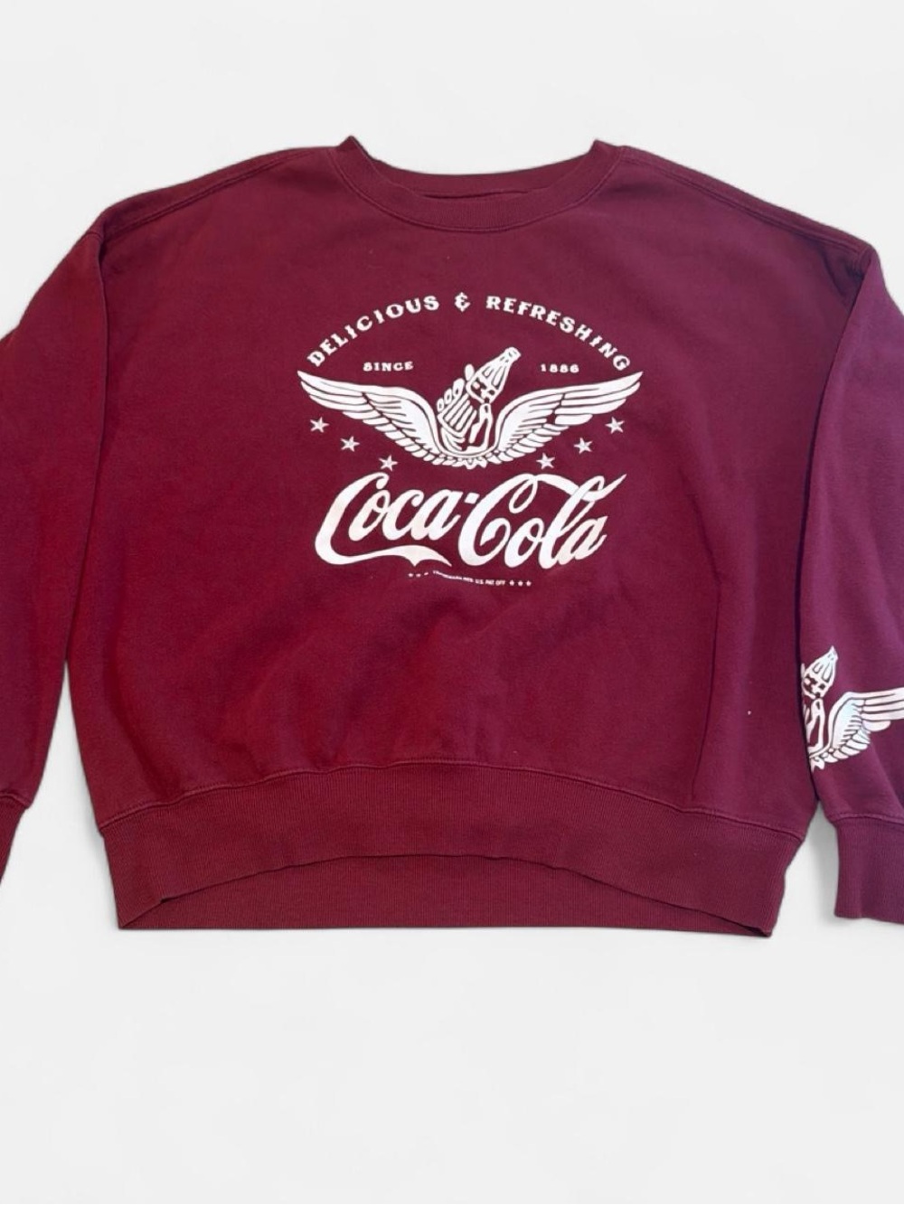 Coca Cola Burgundy Crewneck Sweatshirt with White Logo Graphic